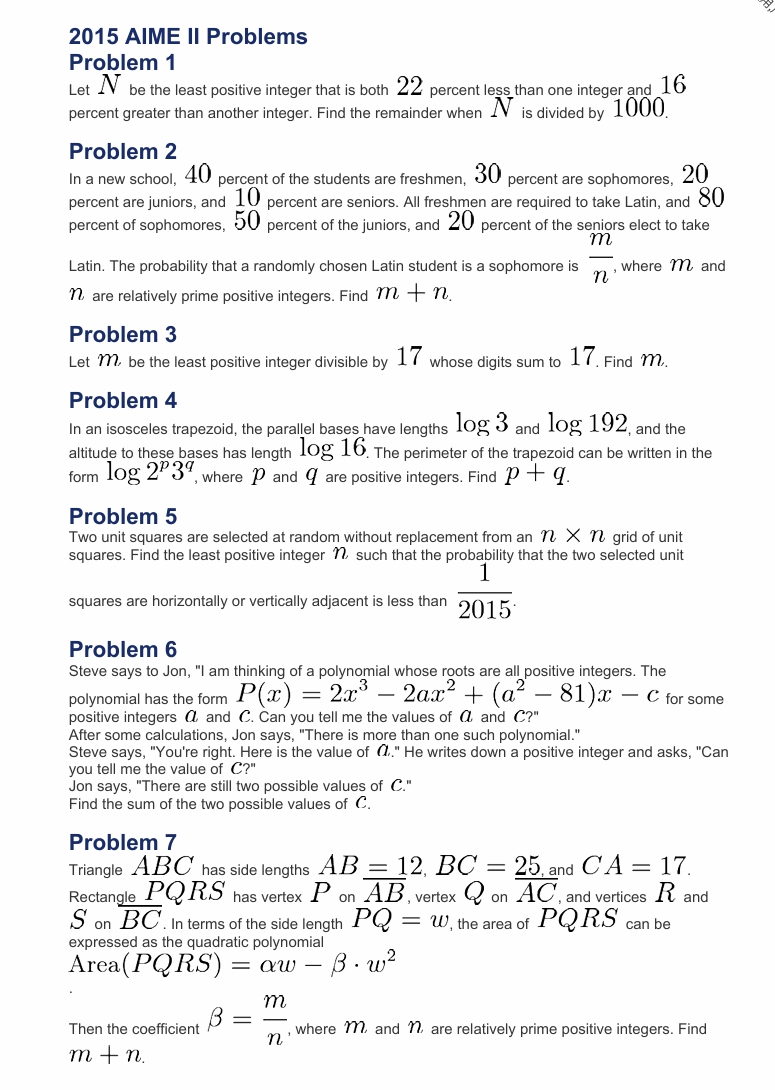 2015年 AIME II 数学邀请赛真题