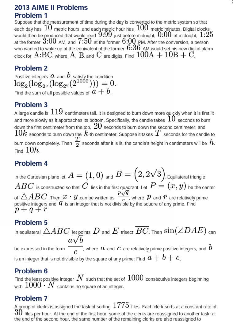 2013年 AIME II 数学邀请赛真题