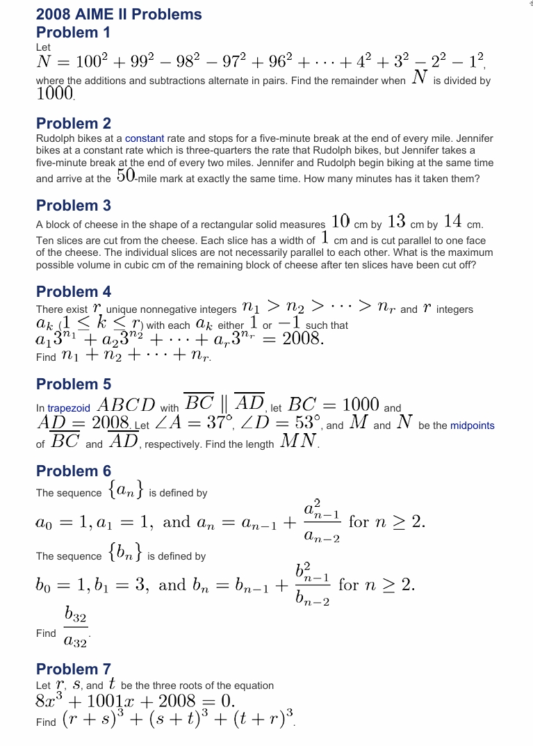 2008年 AIME II 数学邀请赛真题